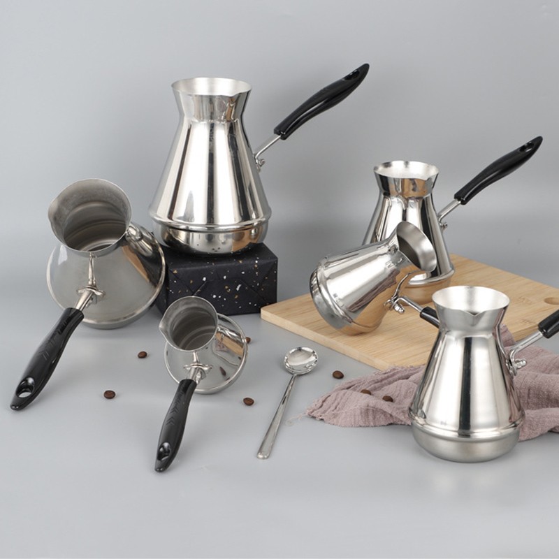 Turkish Coffee Pot Cezve Ibrik Stainless Steel Long Handle Finjan Coffee Pot Milk Butter Melting Jug 250/350/550/650/850ml