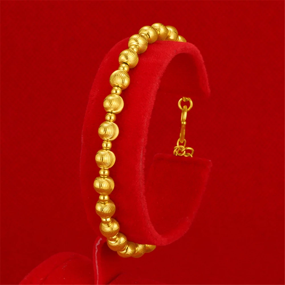 Yellow Gold Plated Charm Bracelets For Women Big & Small Beaded Chain Bracelet & Bangle Pulseira Femme Wedding Jewelry Accessory