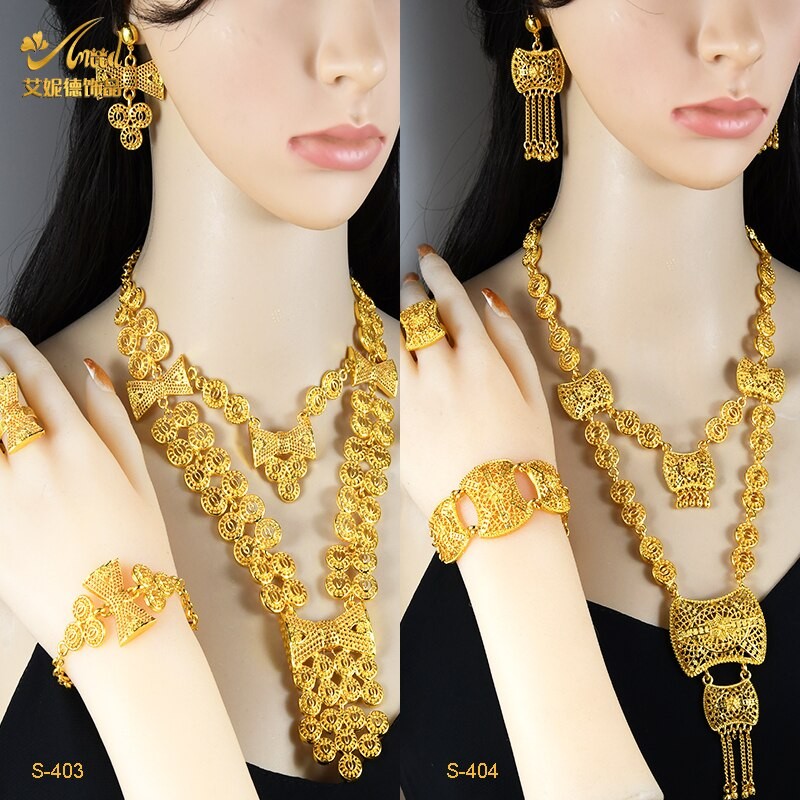 ANIID Dubai Indian 24k Plated Gold Necklace Jewelry Sets For Women Ethiopian Nigerian Bridal Wedding Necklace Jewellery Gifts
