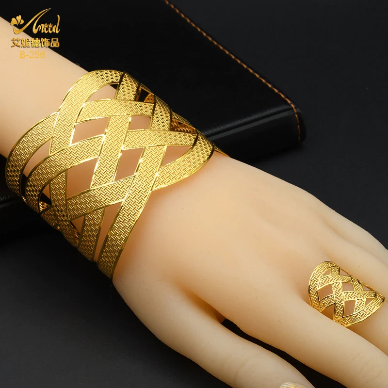 ANIID Dubai Chain Cuff Bangle With Ring For Women Moroccan Plated Bracelet Jewelry Nigerian Wedding Party Gift Indian Bracelet