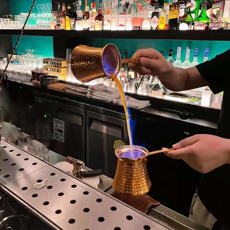 Free Shipping 330ML Copper Plated Turkish Coffee Pot Turkey Cezve Barista with Long Handle Ibrik Bar Cocktail Training Bottle