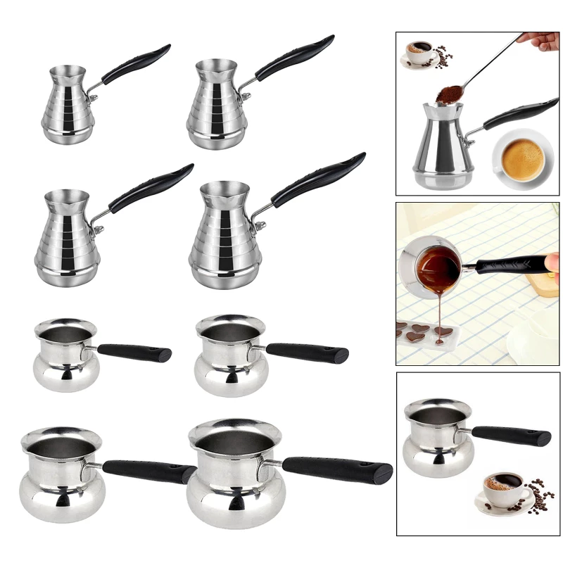 Butter Melting Pot Coffee Utensils Long Handle Moka Pot Stainless Steel Turkish Coffee Pot