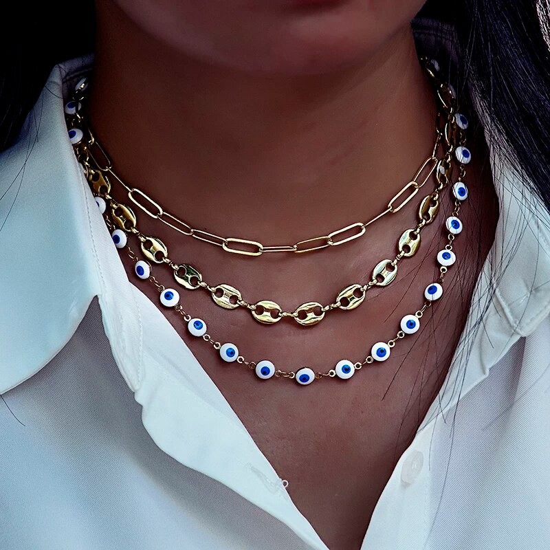 2021 New Trendy Eye Chain Women Necklace Choker Gold Color Fashion Unisex Chain Necklace For Women Jewelry Gift