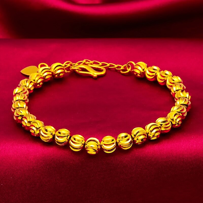 24K Gold Color Charm Bracelets For Women 6mm Buddha Beaded Chain Bracelet & Bangle Pulseira Femme Wristband Wedding Jewelry Gift
